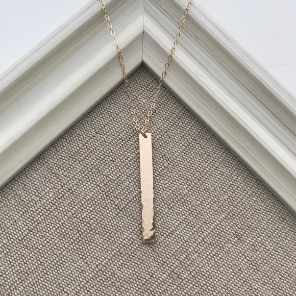14K Gold Filled Textured Vertical Bar Necklace - Picture 4 of 6